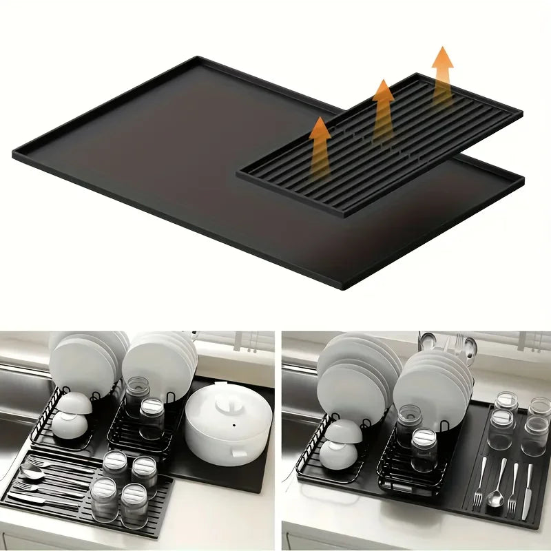 2-in-1 Silicone Coffee Bar Mat - XX-Large Non-Slip Counter Protector (60x40cm) Heat Resistant for Espresso/Cafe/Home Kitchen