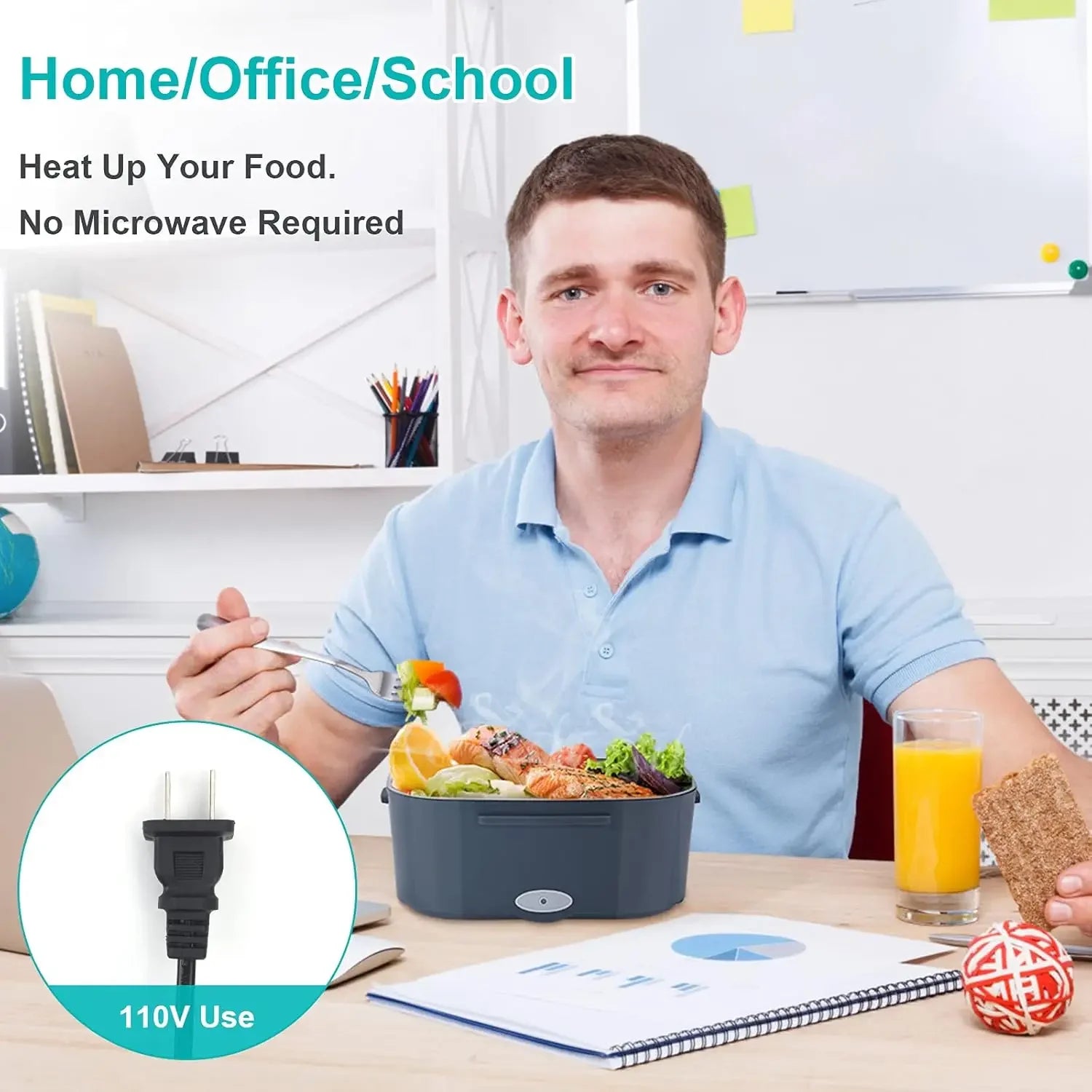 1.5L 60W Electric Lunch Box Portable Food Warmer Leak Proof Heating Container for Car Home Office Use Meal Prep