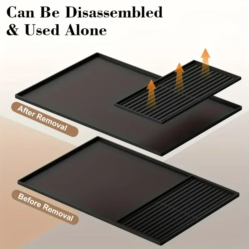 2-in-1 Silicone Coffee Bar Mat - XX-Large Non-Slip Counter Protector (60x40cm) Heat Resistant for Espresso/Cafe/Home Kitchen