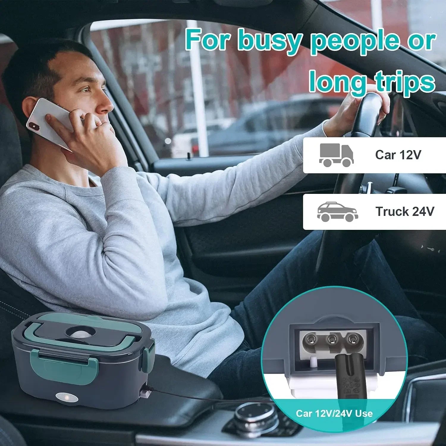 1.5L 60W Electric Lunch Box Portable Food Warmer Leak Proof Heating Container for Car Home Office Use Meal Prep