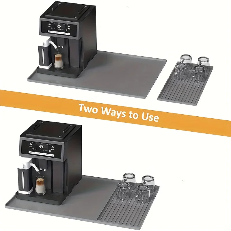 2-in-1 Silicone Coffee Bar Mat - XX-Large Non-Slip Counter Protector (60x40cm) Heat Resistant for Espresso/Cafe/Home Kitchen