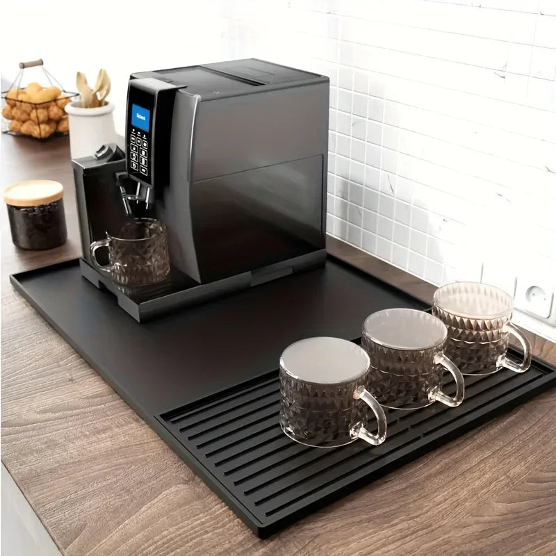 2-in-1 Silicone Coffee Bar Mat - XX-Large Non-Slip Counter Protector (60x40cm) Heat Resistant for Espresso/Cafe/Home Kitchen