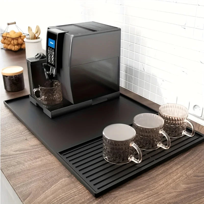 2-in-1 Silicone Coffee Bar Mat - XX-Large Non-Slip Counter Protector (60x40cm) Heat Resistant for Espresso/Cafe/Home Kitchen