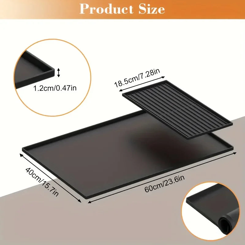 2-in-1 Silicone Coffee Bar Mat - XX-Large Non-Slip Counter Protector (60x40cm) Heat Resistant for Espresso/Cafe/Home Kitchen